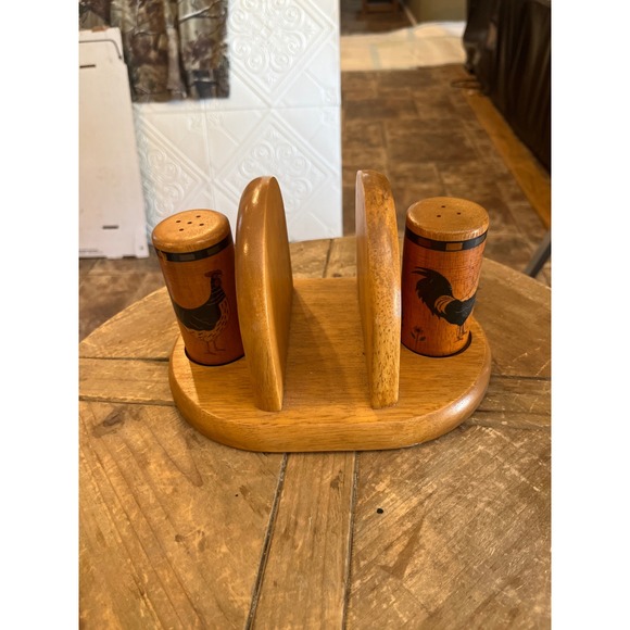 Other - Vintage Wood Rooster Napkin Holder and Salt and Pepper Shaker Set Farmhouse 3pc